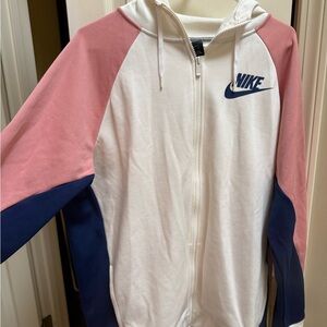 Nike White and Pink Color-Block Sweatshirt